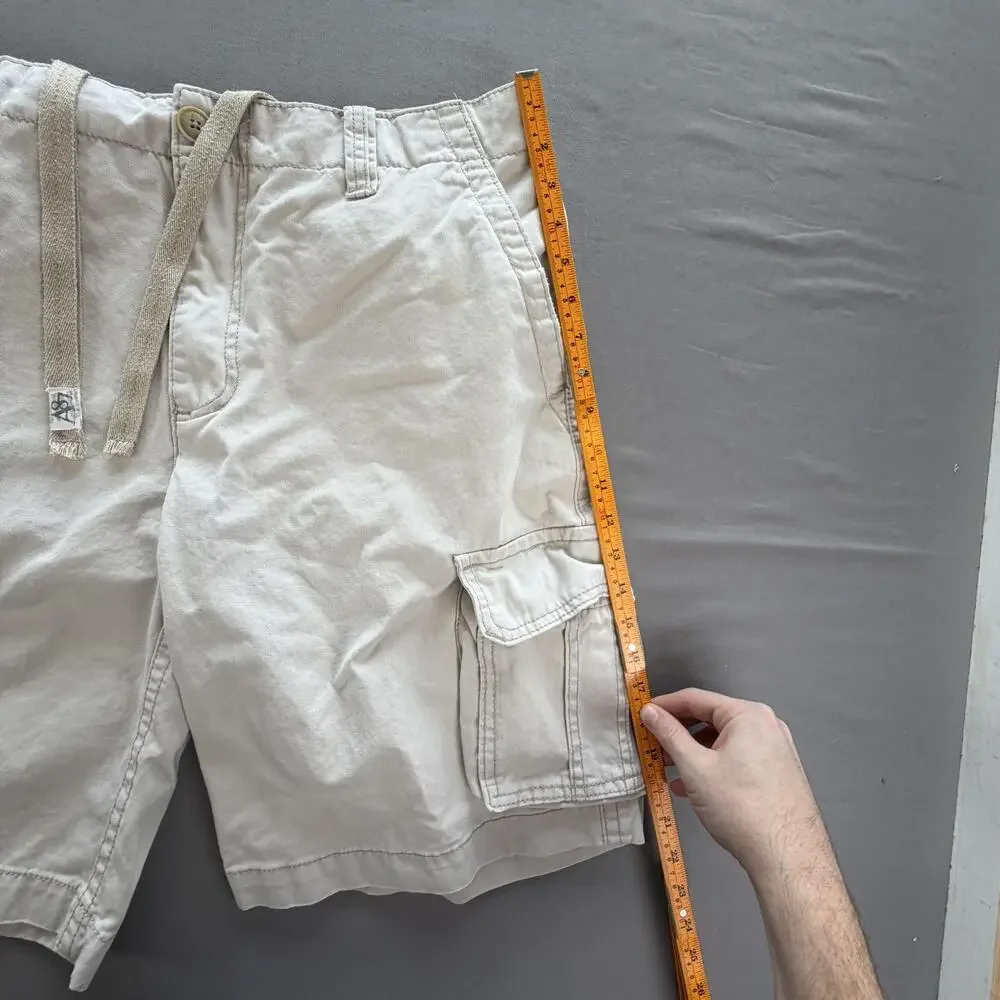 Aeropostale Cargo Shorts Mens 36 Beige Drawstring Pockets 11 Inseam Casual